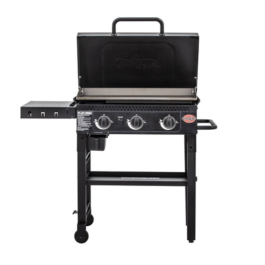 Char-Griller Flat Iron 3-Burner Outdoor Griddle GAS Grill with Lid in Black