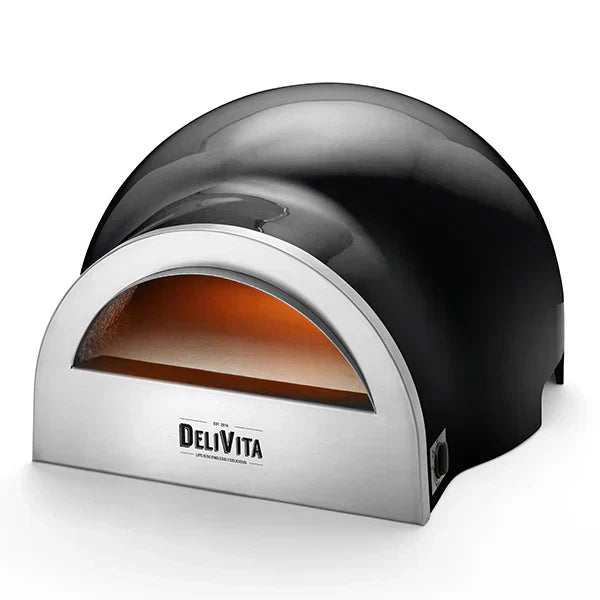 DeliVita Eco Wood & Gas Fired Oven - Very Black + Regulator & Hose