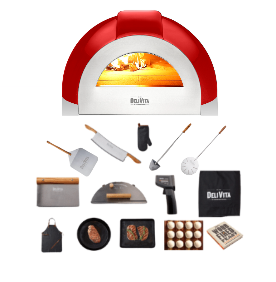 Delivita - Pro Dual Fuel Deluxe complete Collection - Chilli Red + Flue Pipe & Rain cap