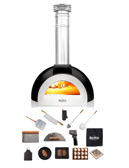 Delivita - Pro Dual Fuel Deluxe complete Collection- Very Black + Flue Pipe & Rain cap