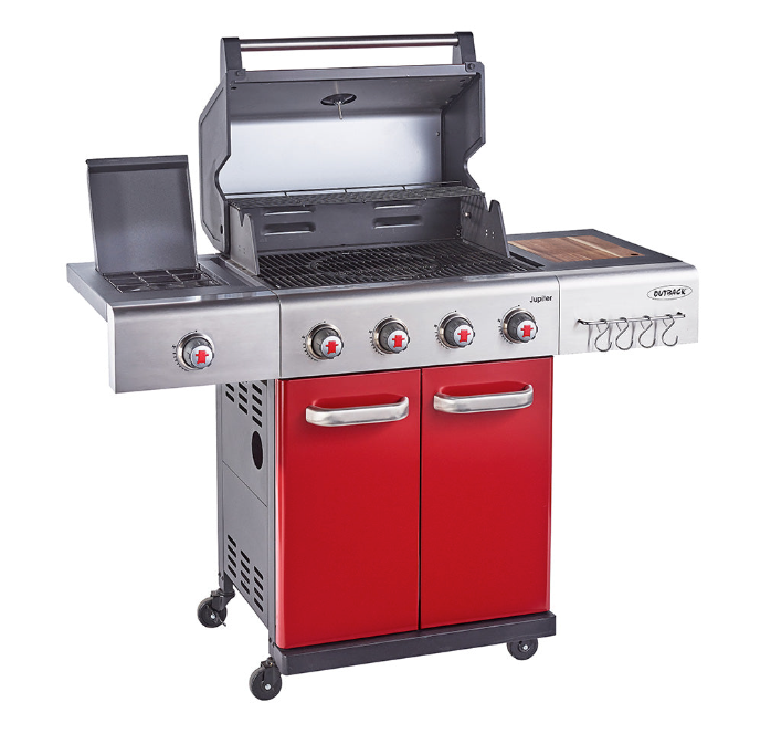 Jupiter 4 Burner Hybrid with Chopping Board – Red