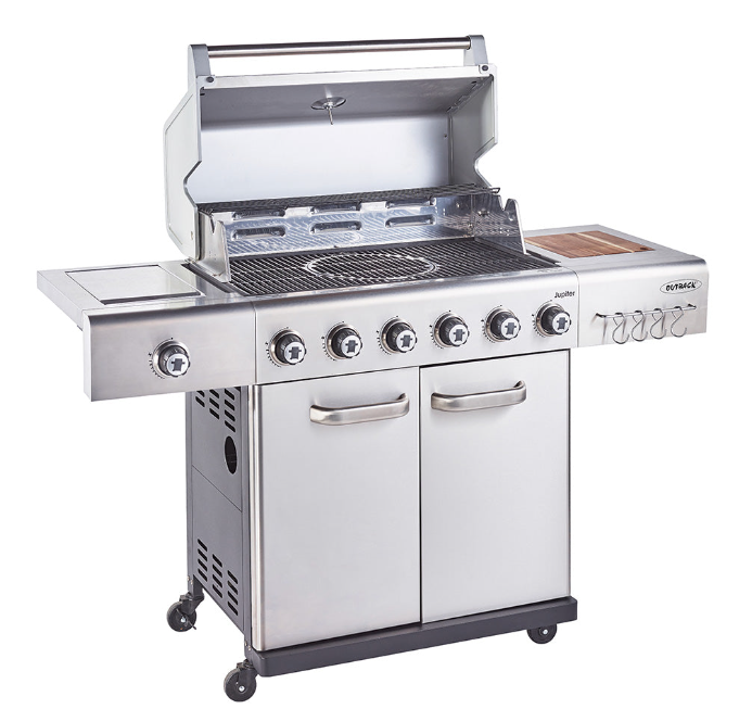 Jupiter 6 Burner Hybrid with Chopping Board – Stainless Steel