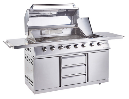 Outback Signature II 6 Burner Hybrid – Stainless Steel + Gas Bottle Cabinet