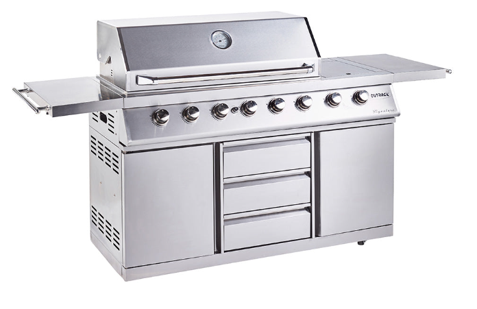 Outback Signature II 6 Burner Hybrid – Stainless Steel + Gas Bottle Cabinet