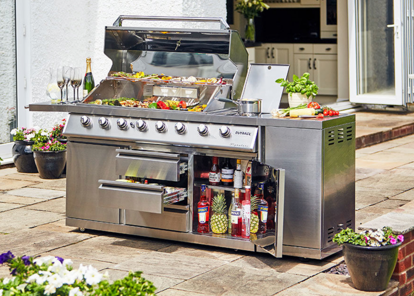 Outback Signature II 6 Burner Hybrid – Stainless Steel + Gas Bottle Cabinet